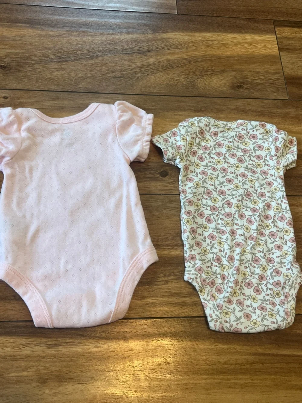 Lot of 2 newborn short sleeve onesies, Disney & carters floral theme girly pink